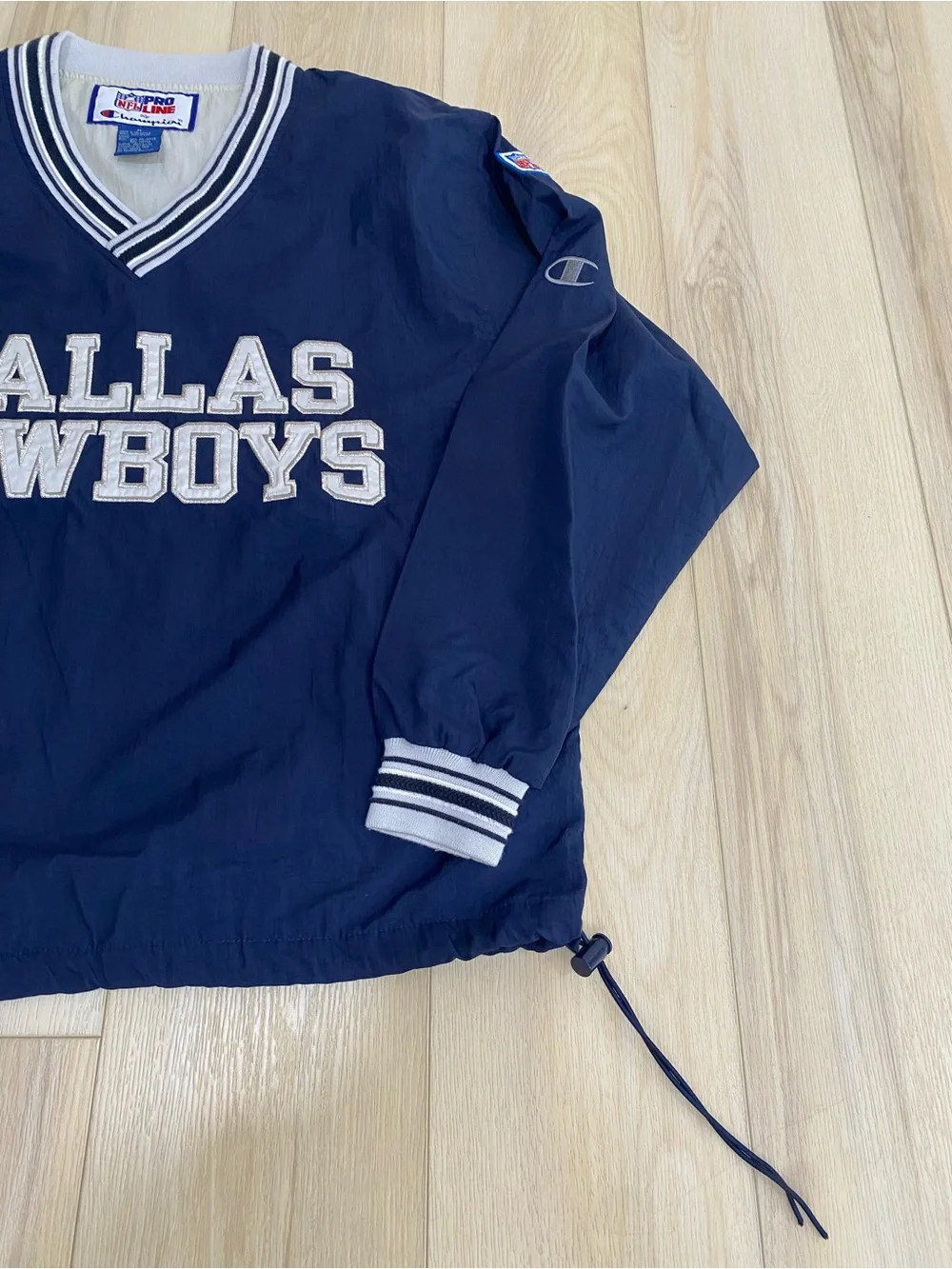 Dallas Cowboys Pro Line Champion NFL Pullover Windbreaker Mens M Blue V Neck